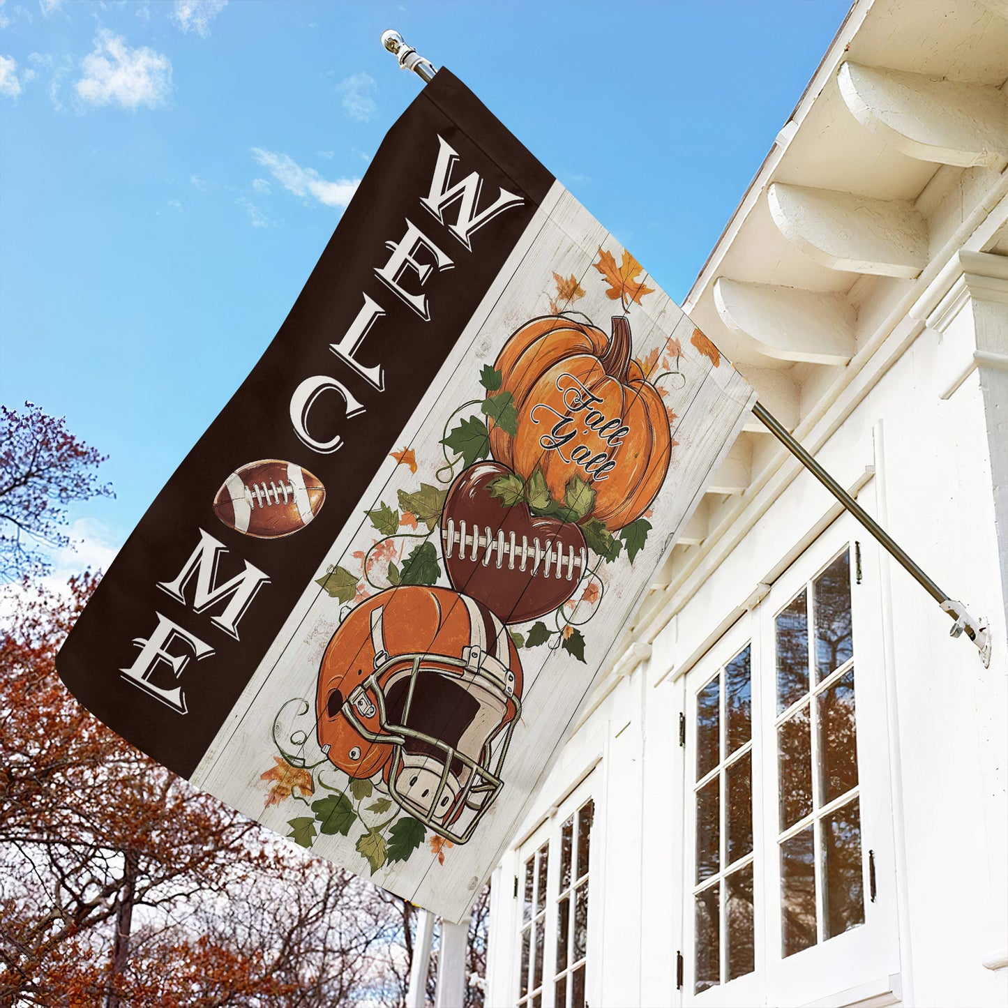 Thanksgiving Football Garden Flag & House Flag, Welcome Thankful Outdoor Decor, Yard Decor Gift For Football Lovers