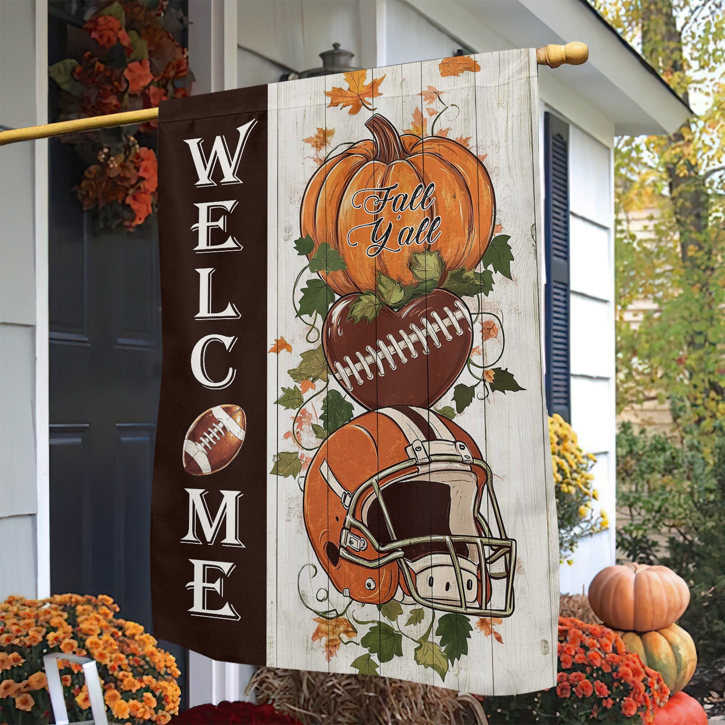 Thanksgiving Football Garden Flag & House Flag, Welcome Thankful Outdoor Decor, Yard Decor Gift For Football Lovers