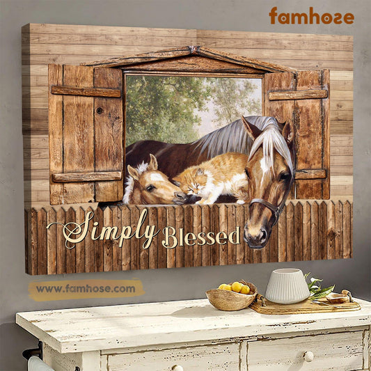 Thanksgiving Horse Canvas Painting, Wall Art Decor, Simply Blessed, Poster Gift For Horse Lovers