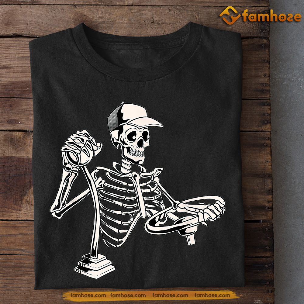 Funny Halloween Trucker T-shirt, Skeleton Drives Truck Tees Gift For Truck Drivers