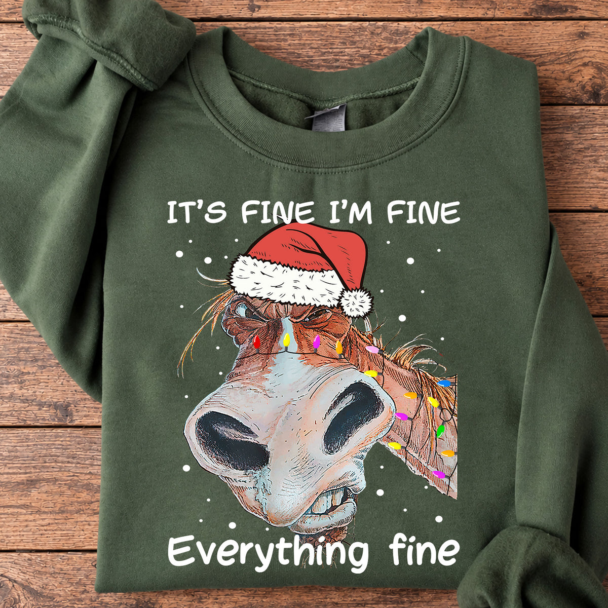 Horse Christmas Sweatshirt, It's Fine I'm Fine Everything Fine Crewneck Sweatshirt Gift For Horse Lovers