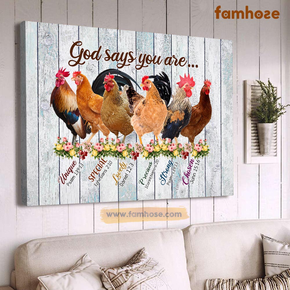 Chicken Poster & Canvas, God Says You Are Unique Special Lovely Precious, Chicken Canvas Wall Art, Poster Gift For Chicken Lovers