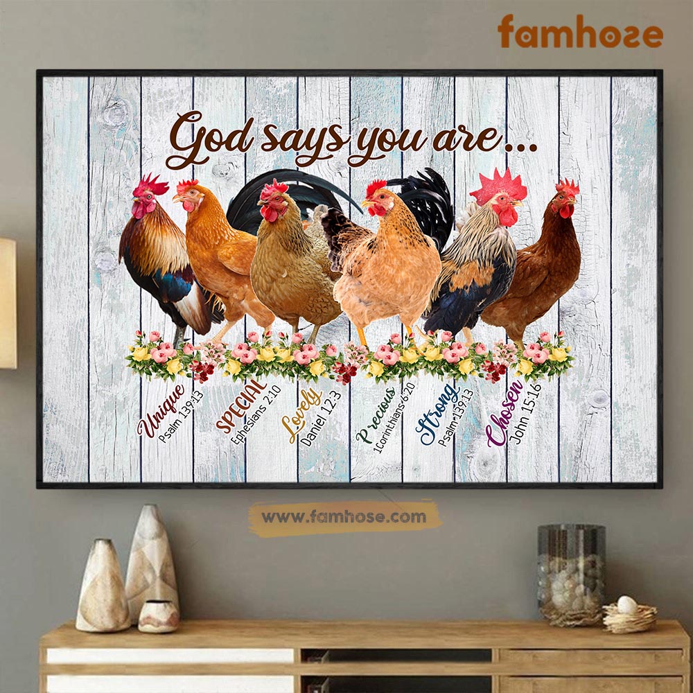 Chicken Poster & Canvas, God Says You Are Unique Special Lovely Precious, Chicken Canvas Wall Art, Poster Gift For Chicken Lovers