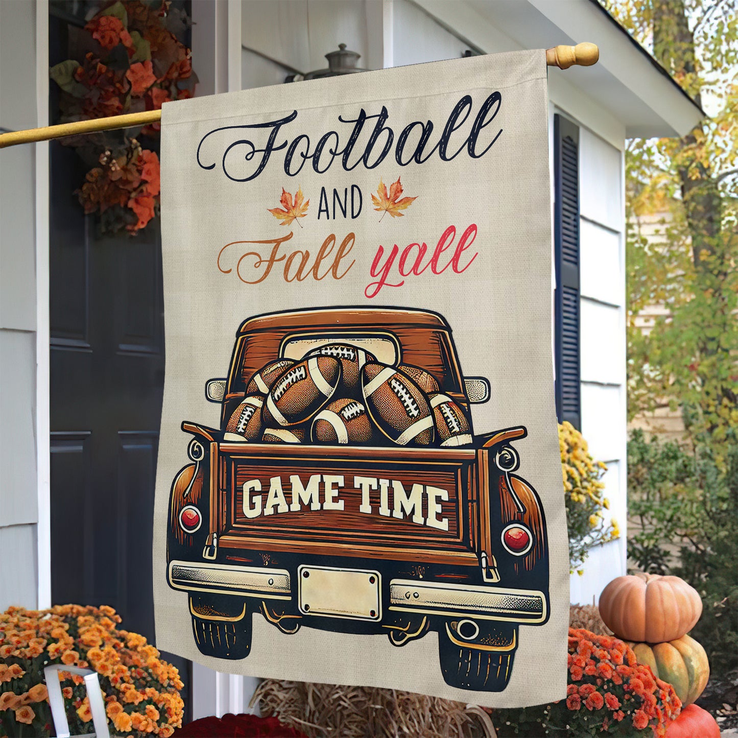 Interesting Football Thanksgiving Garden Flag & House Flag, Football And Fall Yall Thankful Season Outdoor Decor, Yard Decor Gift