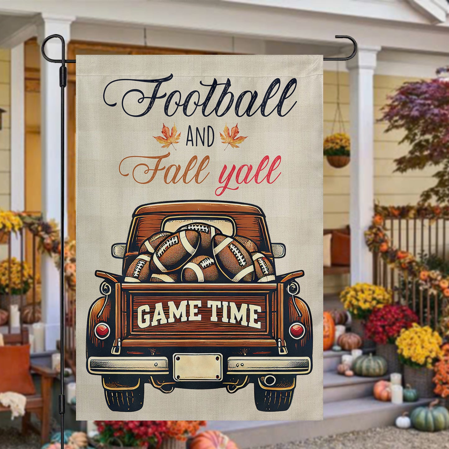 Interesting Football Thanksgiving Garden Flag & House Flag, Football And Fall Yall Thankful Season Outdoor Decor, Yard Decor Gift