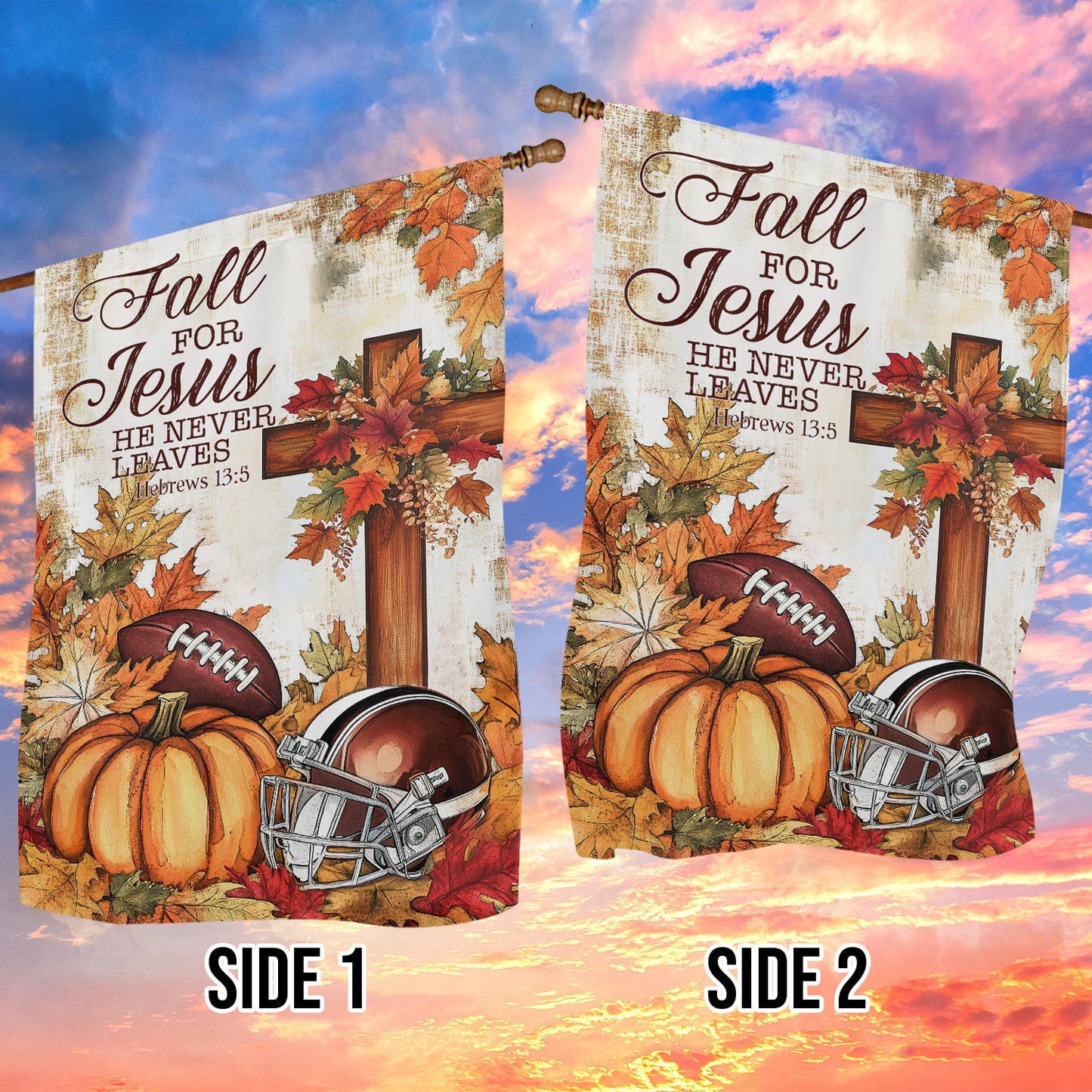 Interesting Football Thanksgiving Garden Flag & House Flag, Fall For Jesus Thankful Season Outdoor Decor, Yard Decor Gift For Football Lovers