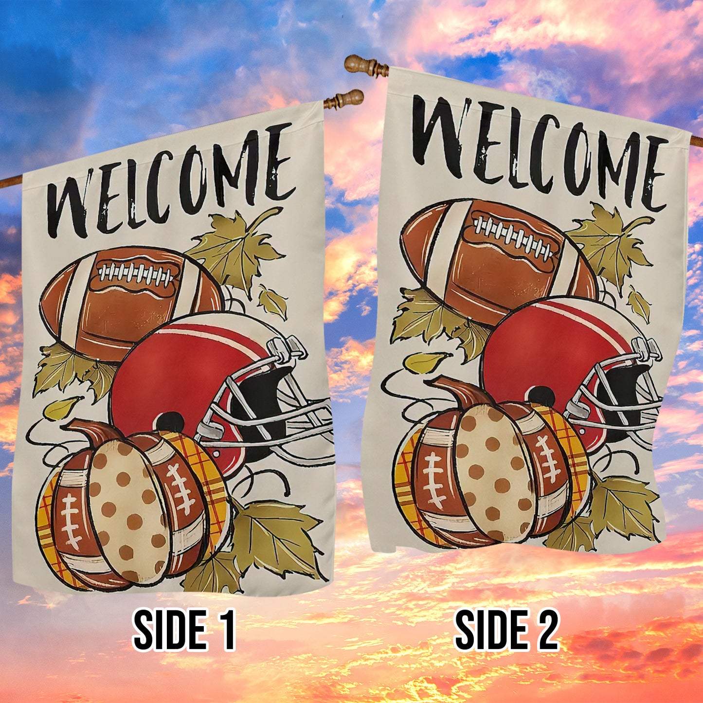 Interesting Football Thanksgiving Garden Flag & House Flag, Welcome Thankful Season Outdoor Decor, Yard Decor Gift For Football Lovers