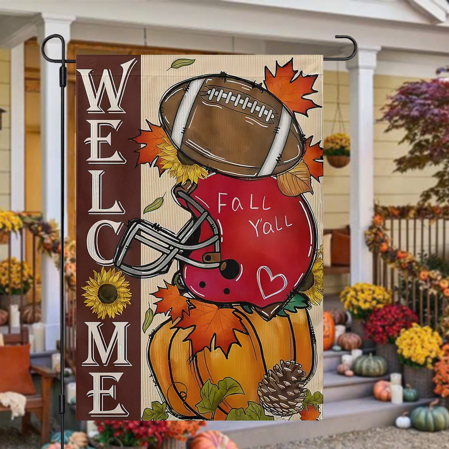 Interesting Football Thanksgiving Garden Flag & House Flag, Welcome Thankful Season Outdoor Decor, Yard Decor Gift For Football Lovers