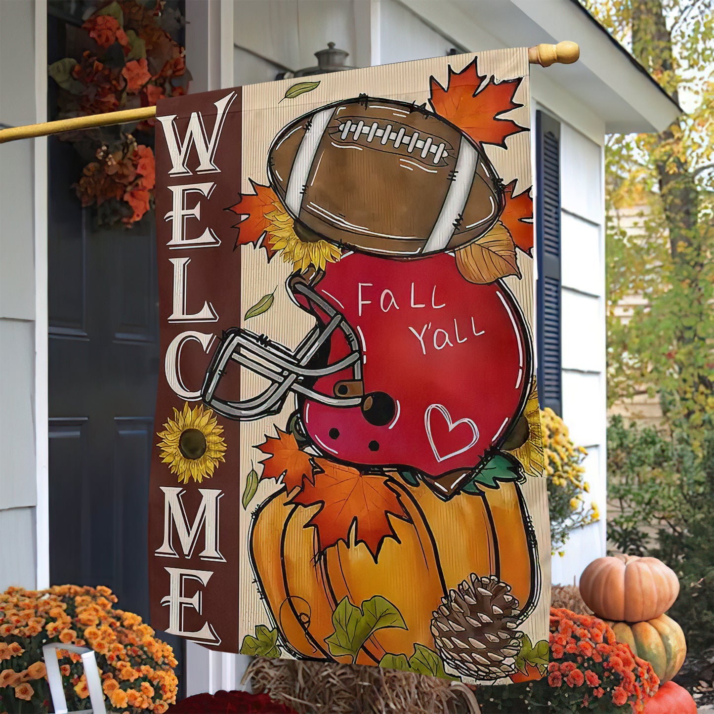 Interesting Football Thanksgiving Garden Flag & House Flag, Welcome Thankful Season Outdoor Decor, Yard Decor Gift For Football Lovers