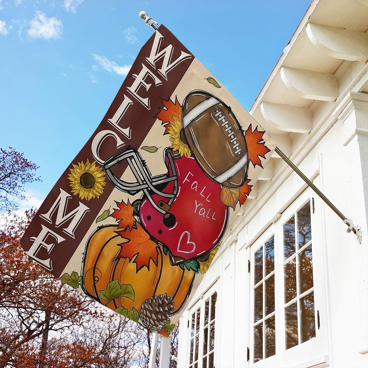 Interesting Football Thanksgiving Garden Flag & House Flag, Welcome Thankful Season Outdoor Decor, Yard Decor Gift For Football Lovers