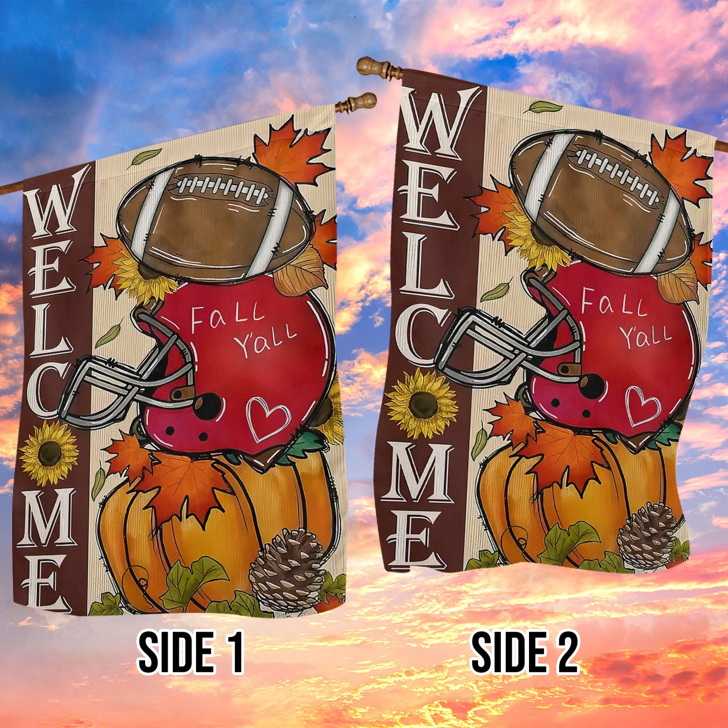 Interesting Football Thanksgiving Garden Flag & House Flag, Welcome Thankful Season Outdoor Decor, Yard Decor Gift For Football Lovers