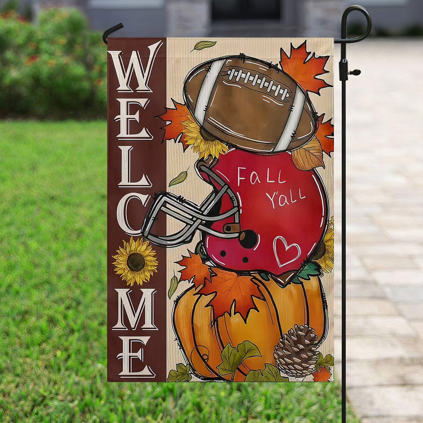 Interesting Football Thanksgiving Garden Flag & House Flag, Welcome Thankful Season Outdoor Decor, Yard Decor Gift For Football Lovers