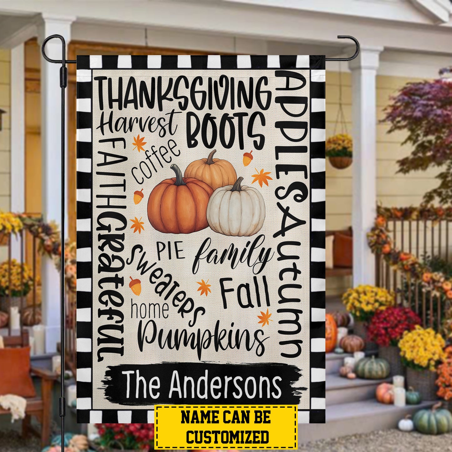 Personalized Thanksgiving Pumpkin Garden Flag & House Flag, Thanksgiving Boots Outdoor Decor, Yard Decor Gift For Pumpkin Lovers