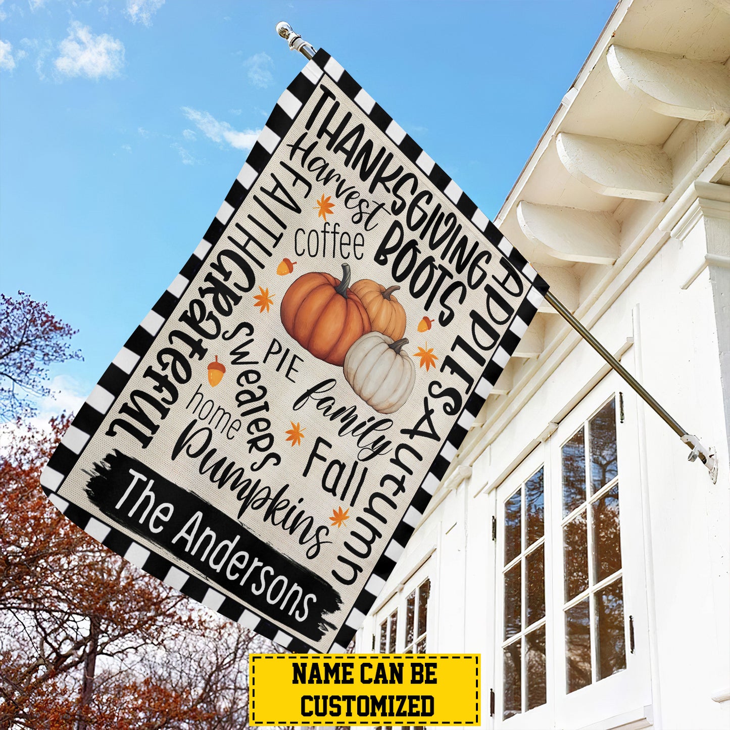 Personalized Thanksgiving Pumpkin Garden Flag & House Flag, Thanksgiving Boots Outdoor Decor, Yard Decor Gift For Pumpkin Lovers