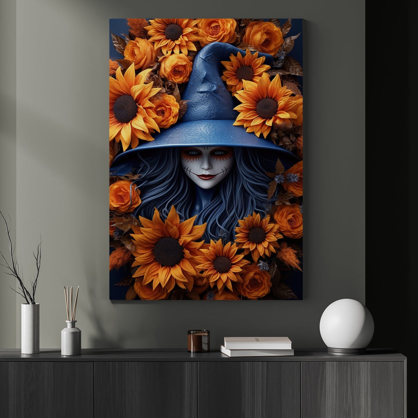 Floral Spooky Witch Vintage Gothic Wall Art Print - Dark Academia Spirit Witchy Halloween Wall Decor