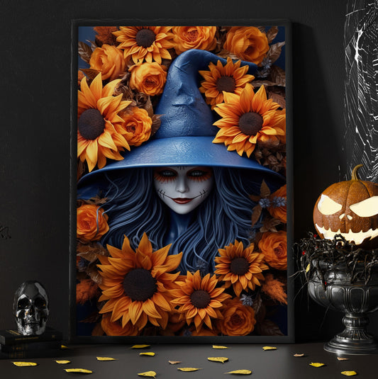 Floral Spooky Witch Vintage Gothic Wall Art Print - Dark Academia Spirit Witchy Halloween Wall Decor