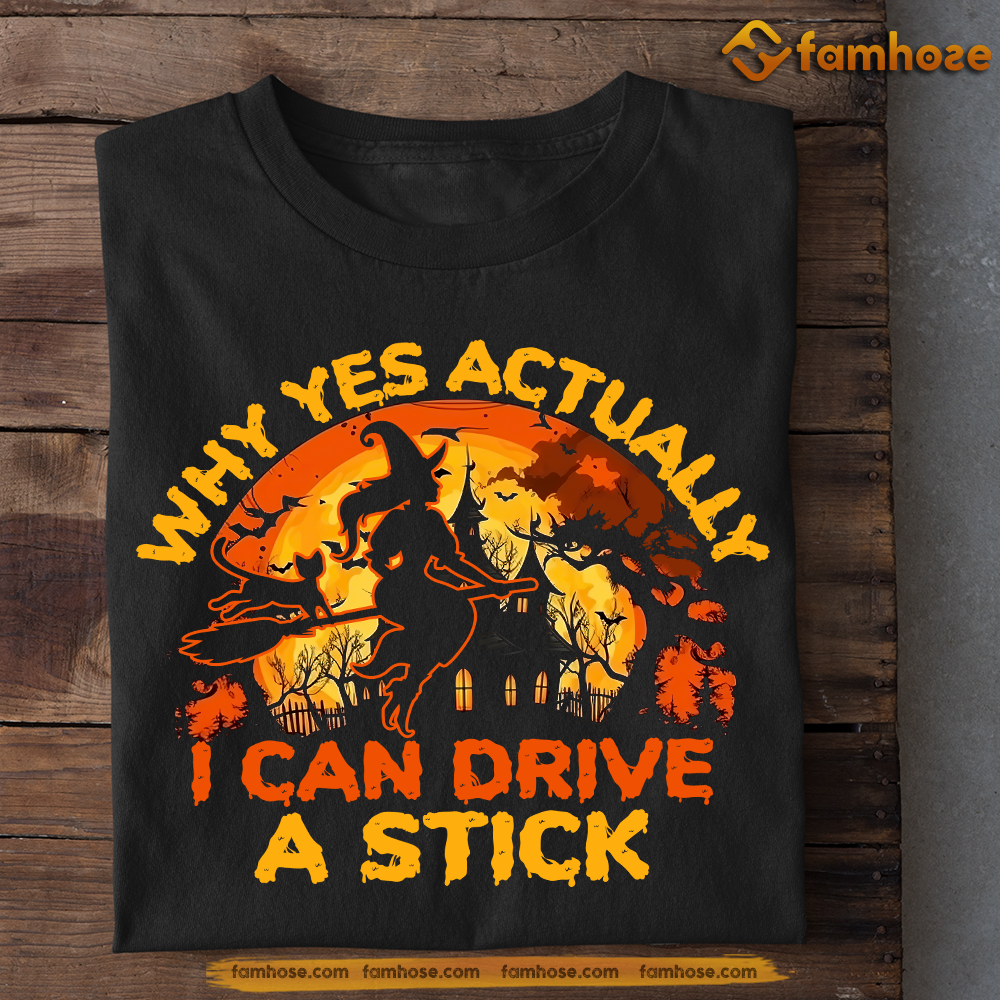 Funny Halloween Cat T-shirt, Why Yes I Can Drive A Stick, Gift For Cat Lovers, Cat Tees, Cat Owners