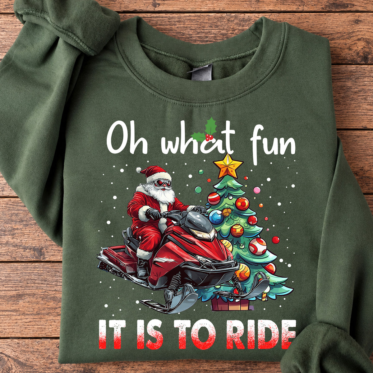 Santa Snowmobile Christmas Sweatshirt, Oh What Fun It Is To Ride Sports Crewneck Sweatshirt Gift For Snowmobile Lovers
