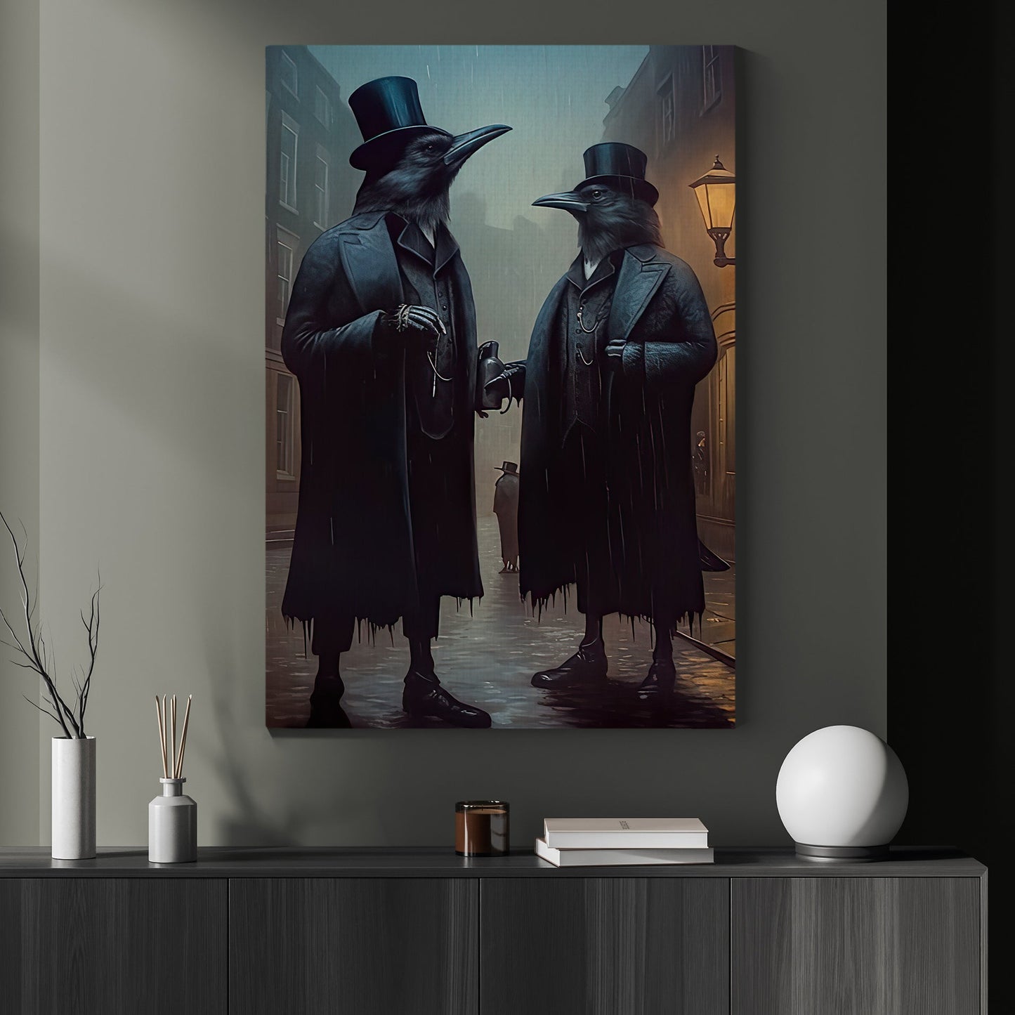 Funny Couple Raven In Suit, Victorian Raven Canvas Painting, Victorian Animal Wall Art Decor - Vintage Victorian Raven Poster Gift