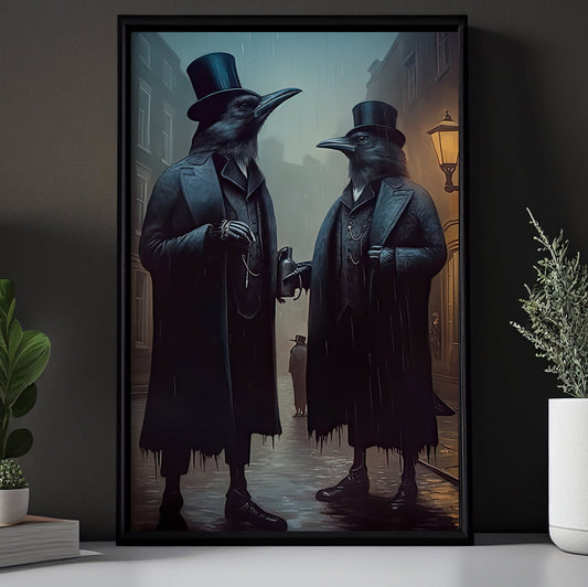Funny Couple Raven In Suit, Victorian Raven Canvas Painting, Victorian Animal Wall Art Decor - Vintage Victorian Raven Poster Gift