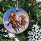 Christmas Horse Ornament, Santa Claus Riding Horse Bring Gifts For Kids Gift For Horse Lovers, Circle Ceramic Ornament