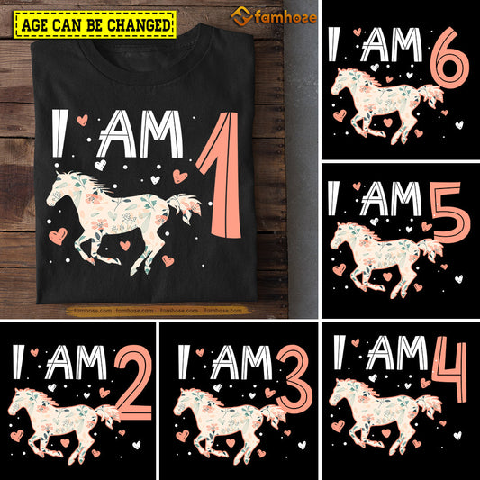 Cute Horse Birthday T-shirt, I Am Birthday Tees Gift For Kids Boys Girls Horse Lovers, Age Can Be Changed