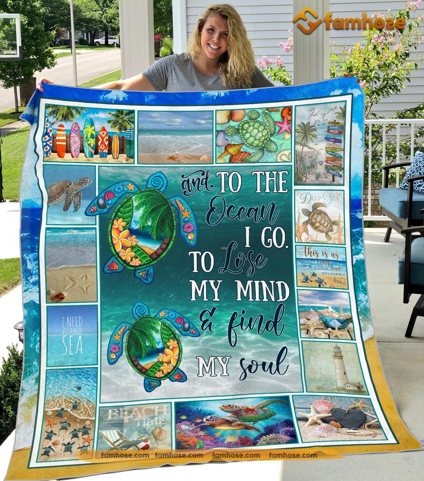 Turtle Blanket, The Ocean I Go To Lose My Mind And Find My Soul Fleece Blanket - Sherpa Blanket Gift For Turtle Lover, Turtle Owners