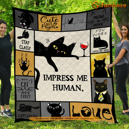 Cat Blanket, Impress Me Human I'm Lazy Fleece Blanket - Sherpa Blanket Gift For Cat Lover, Cat Owners