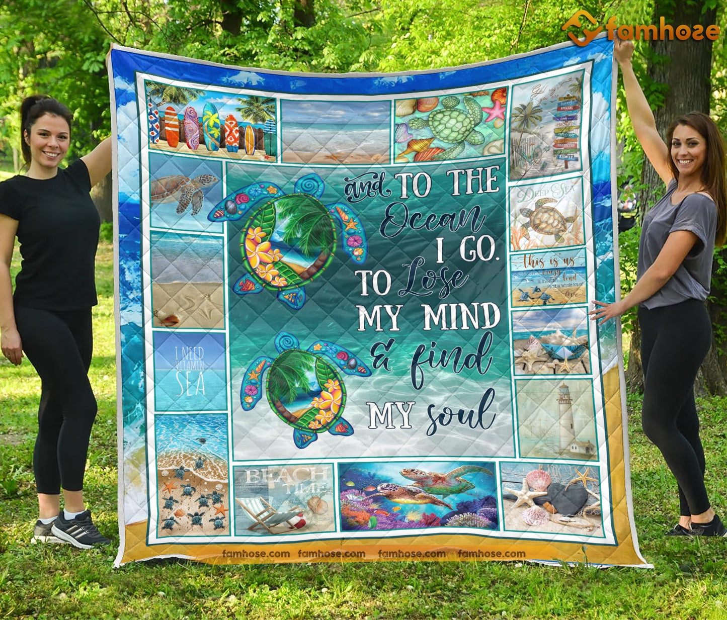 Turtle Blanket, The Ocean I Go To Lose My Mind And Find My Soul Fleece Blanket - Sherpa Blanket Gift For Turtle Lover, Turtle Owners