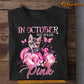 Cat T-shirt, In October We Wear Pink, Gift For Cat Lovers Who Supports Breast Cancer Awareness