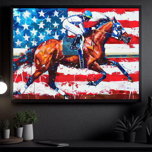 Secretariat Canvas Painting, The Patriot's Gallop With Secretariat, Jockey Wall Art Decor, Poster Gift For Horse Racing Lovers