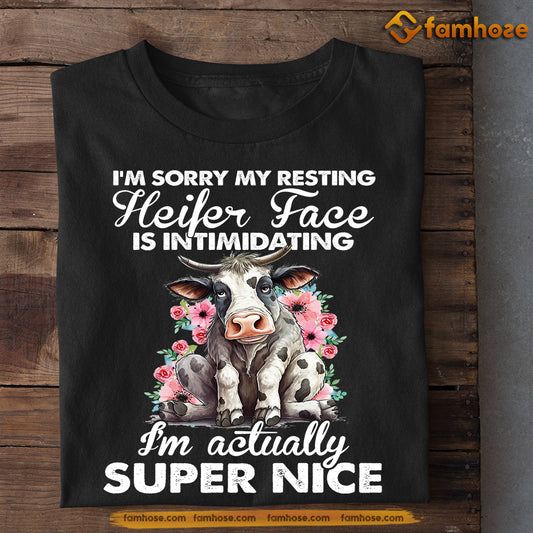 Cool Cow T-shirt, I'm Sorry My Resting Heifer Face Is Intimidating, Gift For Cow Lovers, Cow Tees, Farmers Tees