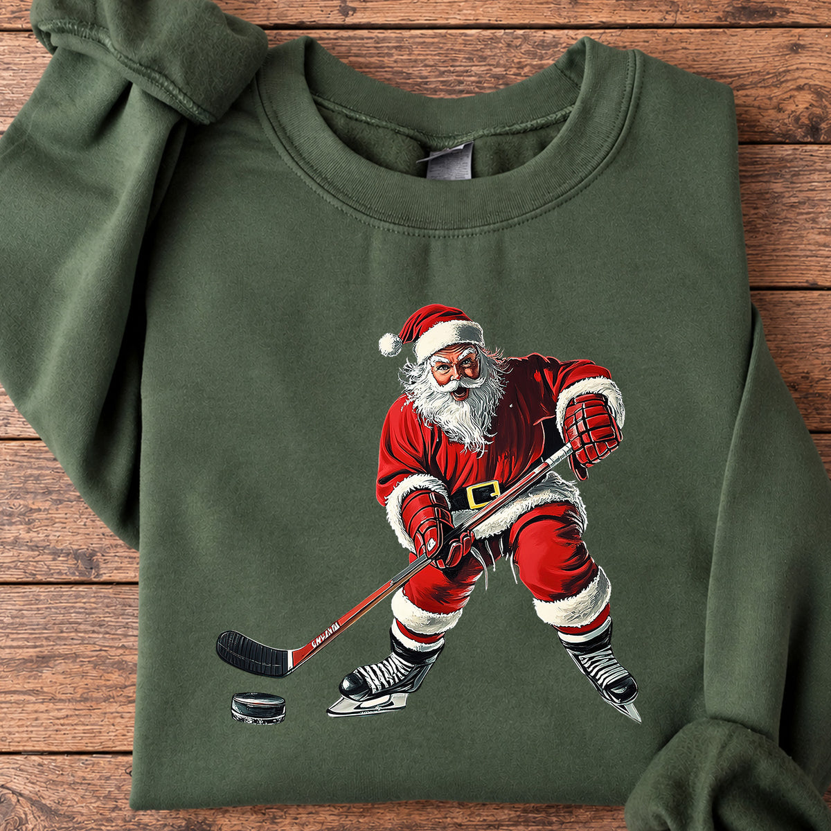 Santa Hockey Christmas Sweatshirt, Sports Crewneck Sweatshirt Gift For Hockey Lovers