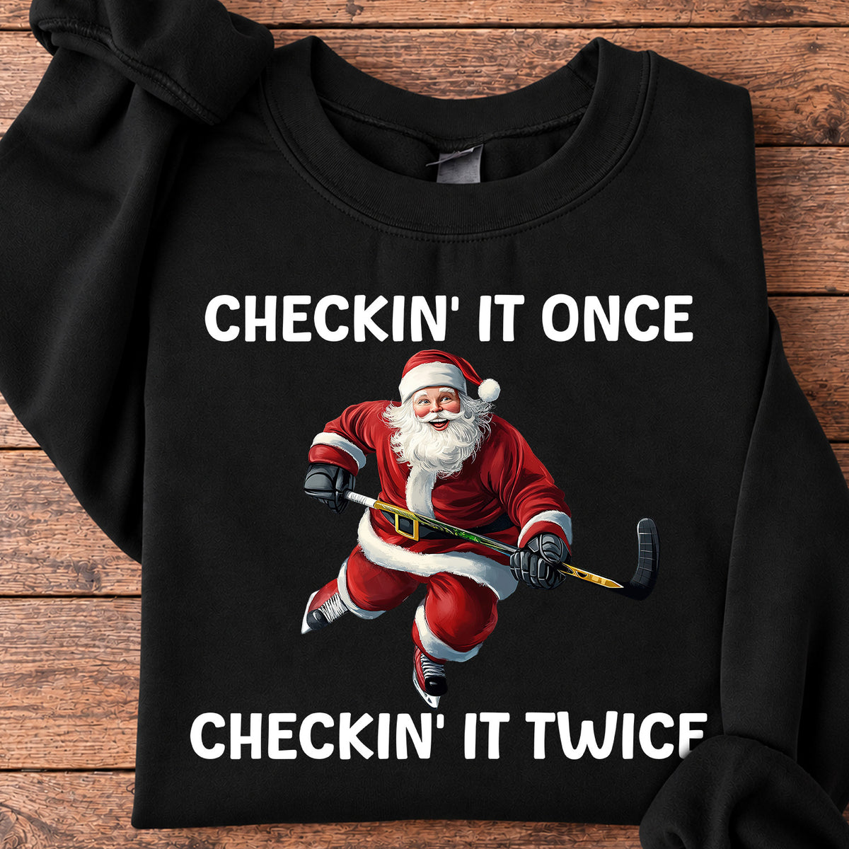 Santa Hockey Christmas Sweatshirt, Checkin It Once Checkin It Twice Sports Crewneck Sweatshirt Gift For Hockey Lovers