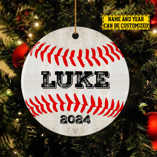 Personalized Baseball Christmas Ornament, Xmas Circle Ceramic Ornament Gift For Baseball Lovers