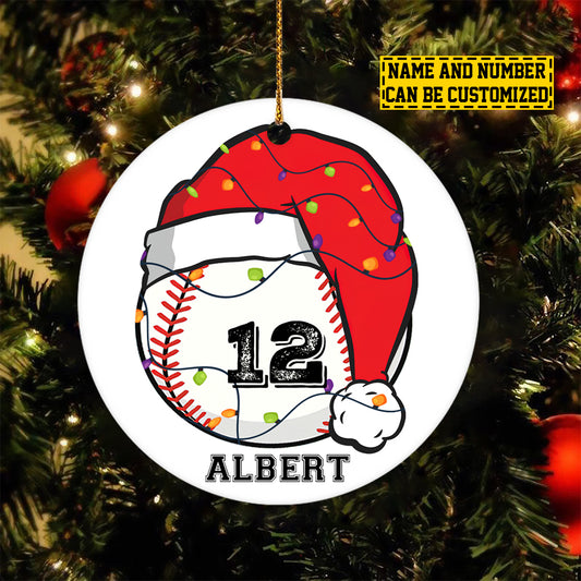 Personalized Baseball Christmas Ornament, Xmas Circle Ceramic Ornament Gift For Baseball Lovers