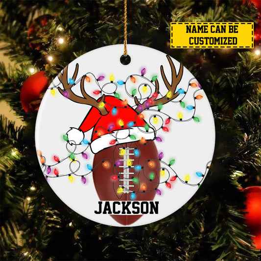 Personalized Football Christmas Ornament, My Favorite Sports, Xmas Circle Ceramic Ornament Gift For Football Lovers