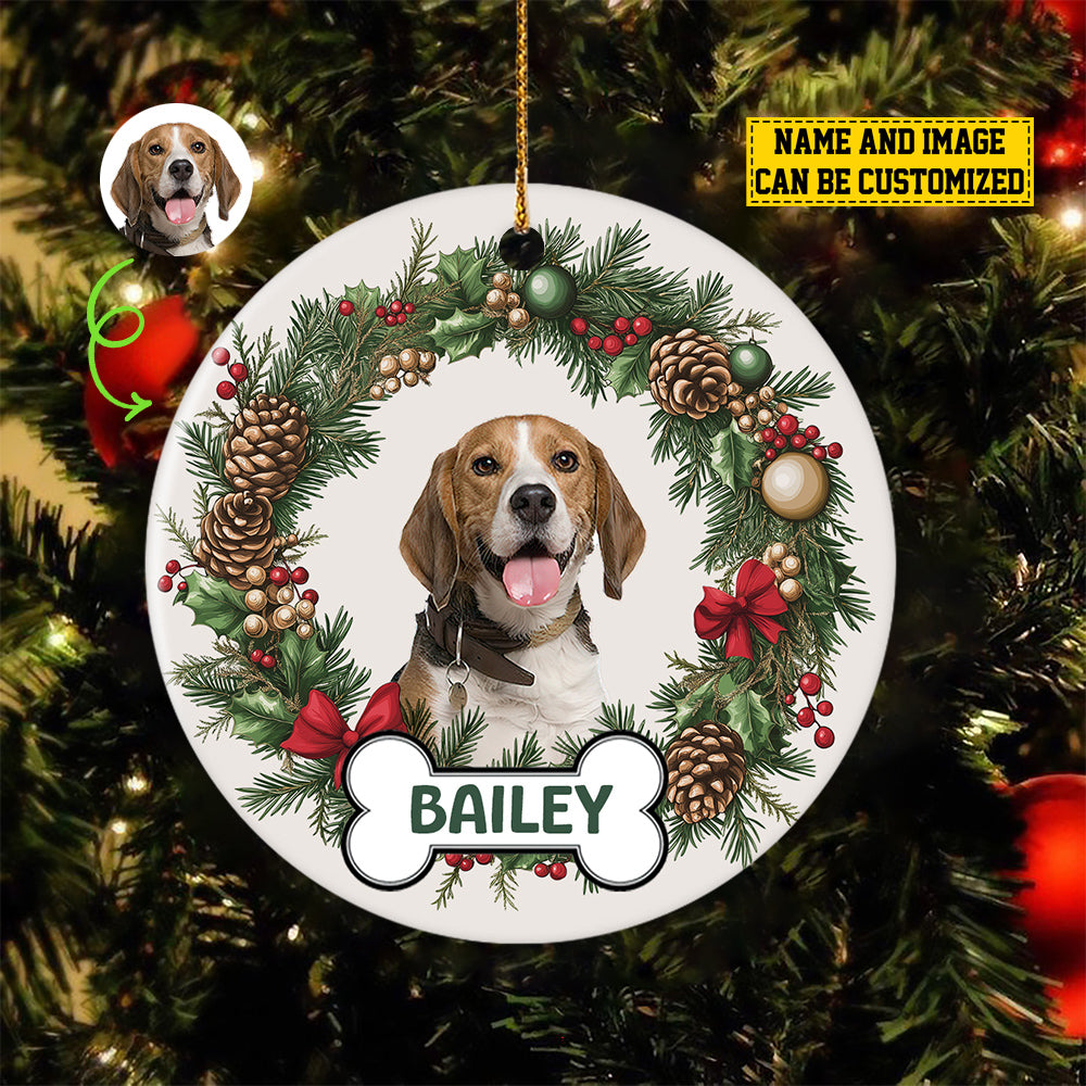 Personalized Dog Christmas Ornament, My Pet, Xmas Circle Ceramic Ornament Gift For Dog Lovers