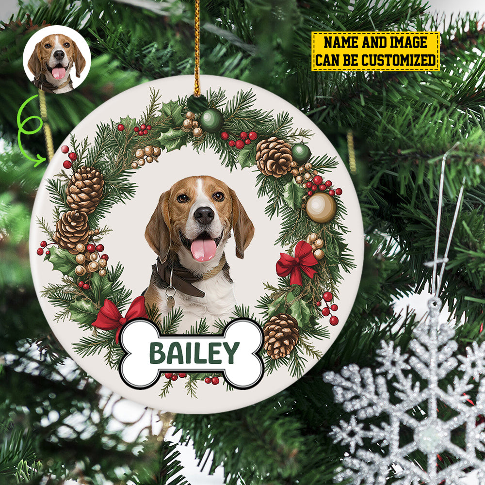 Personalized Dog Christmas Ornament, My Pet, Xmas Circle Ceramic Ornament Gift For Dog Lovers