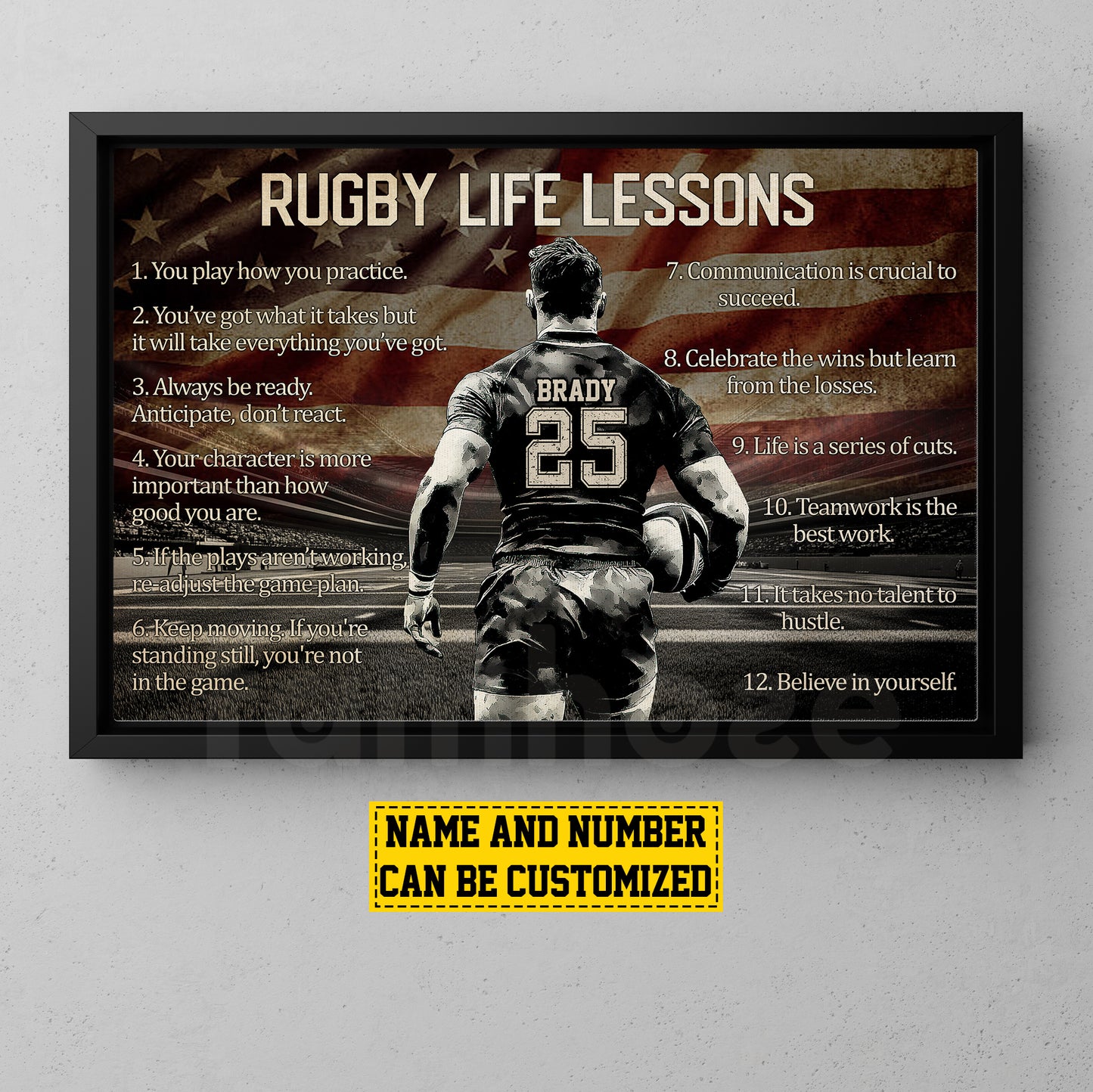 Personalized Rugby Boy Canvas Painting, Live Your Best Game, Sports Quotes Wall Art Decor, Poster Gift For Rugby Lovers