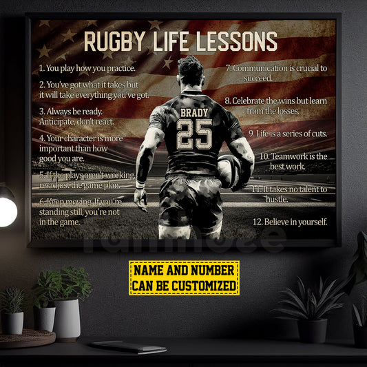 Personalized Rugby Boy Canvas Painting, Live Your Best Game, Sports Quotes Wall Art Decor, Poster Gift For Rugby Lovers