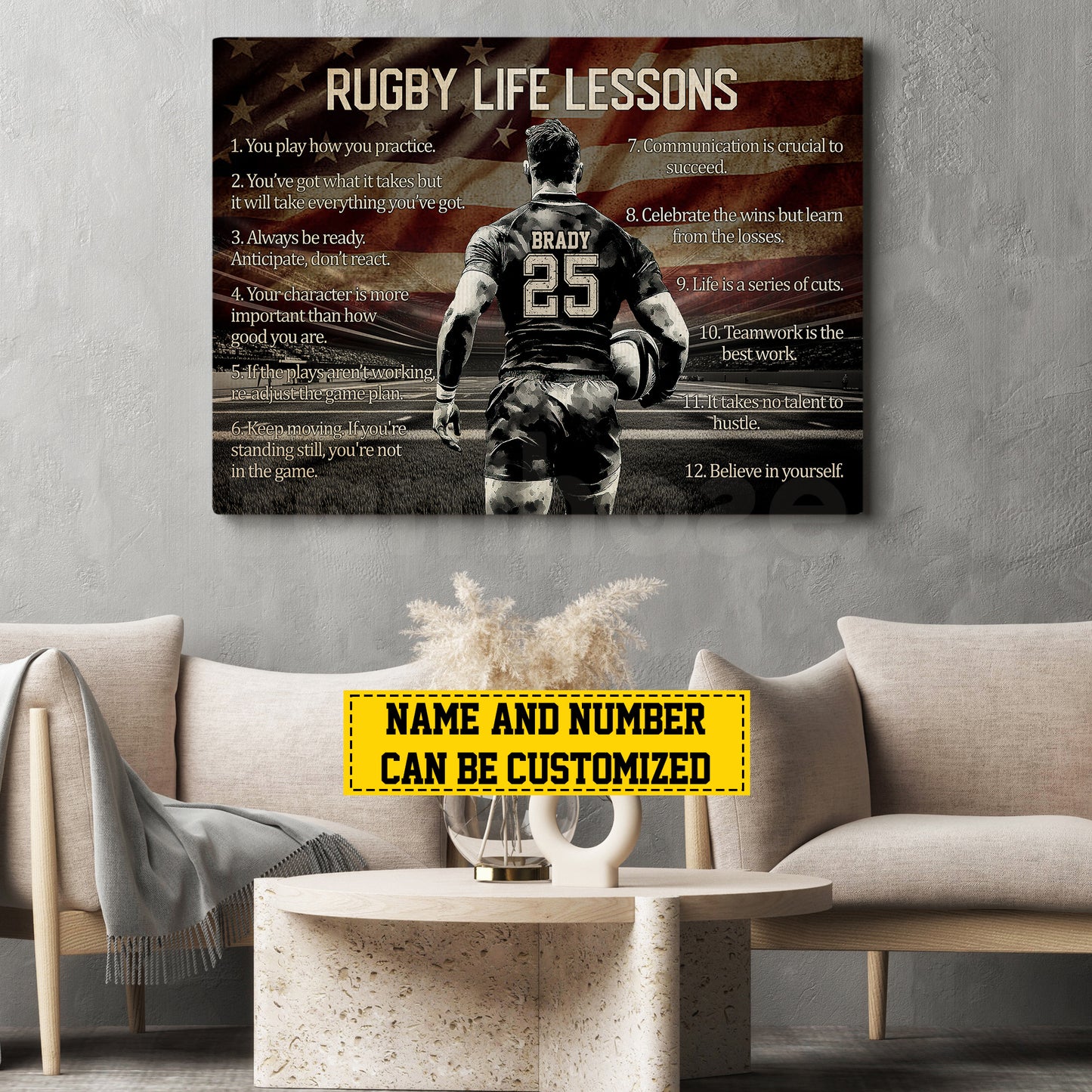 Personalized Rugby Boy Canvas Painting, Live Your Best Game, Sports Quotes Wall Art Decor, Poster Gift For Rugby Lovers