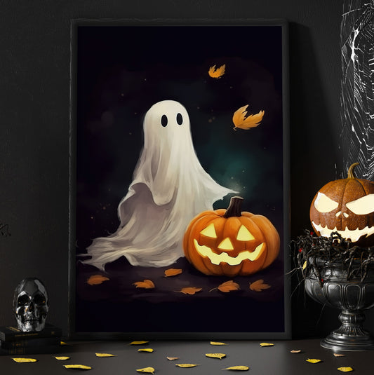 Cute Dreamy Baby Ghost In Autumn Wall Art Print - Dark Surreal Cute Ghost Thanksgiving Halloween Wall Decor