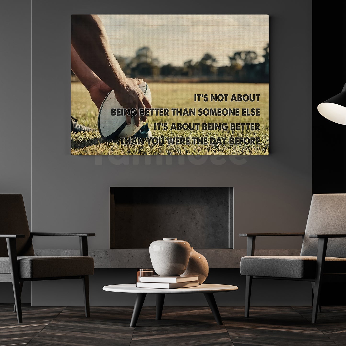 Motivational Rugby Canvas Painting, It's Not About Being Better Than Someone Else, Sports Quotes Wall Art Decor, Poster Gift For Rugby Lovers