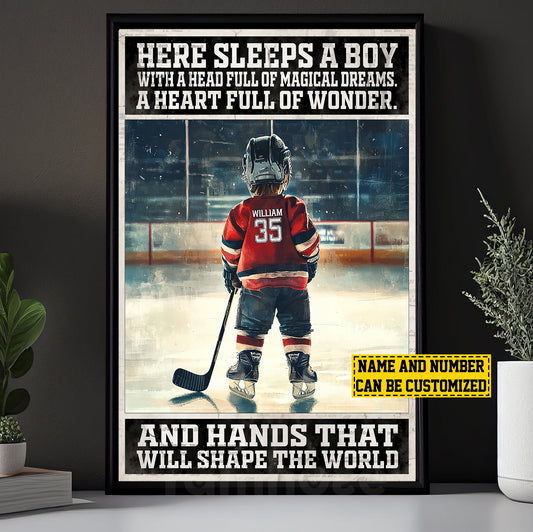 Personalized Hockey Boy Canvas Painting, A Heart Full Of Wonder, Sports Wall Art Decor, Poster Gift For Hockey Lovers