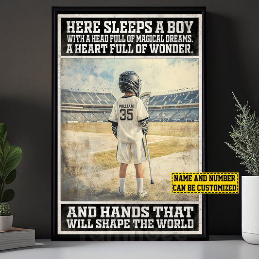 Personalized Lacrosse Boy Canvas Painting, A Heart Full Of Wonder, Sports Wall Art Decor, Poster Gift For Lacrosse Lovers