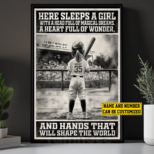 Personalized Softball Girl Canvas Painting, A Heart Full Of Wonder, Sports Wall Art Decor, Poster Gift For Softball Lovers