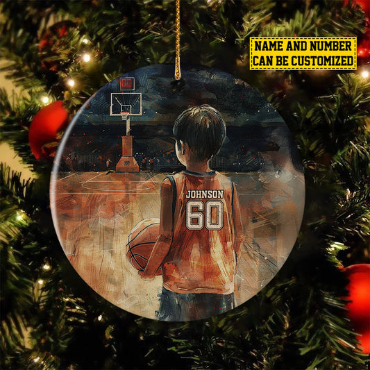 Personalized Basketball Boy Christmas Ornament, My Favorite, Xmas Circle Ceramic Ornament Gift For Basketball Lovers