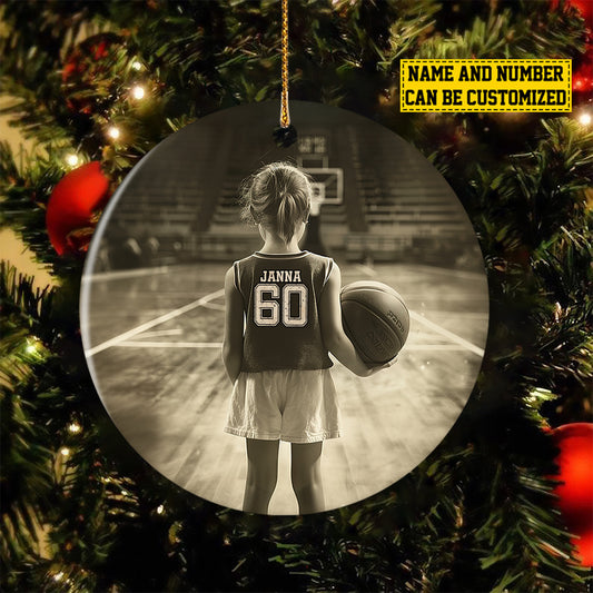 Personalized Basketball Girl Christmas Ornament, Xmas Circle Ceramic Ornament Gift For Basketball Lovers