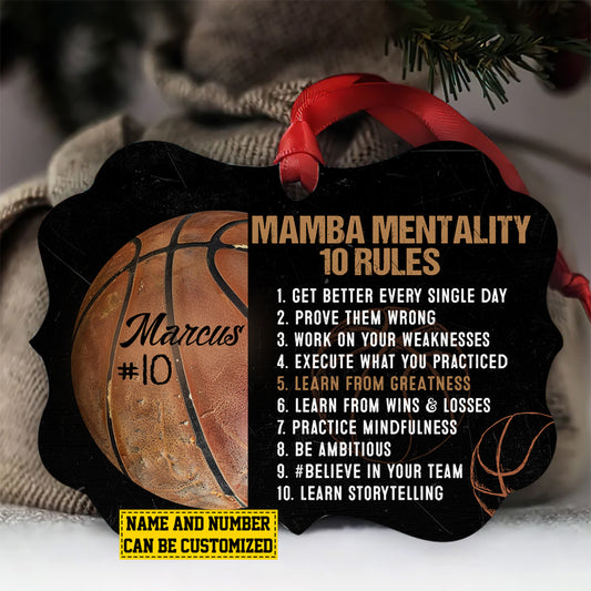 Personalized Motivational Basketball Christmas Ornament, Mamba Mentality 10 Rules, Xmas Aluminum Ornament Gift For Basketball Lovers